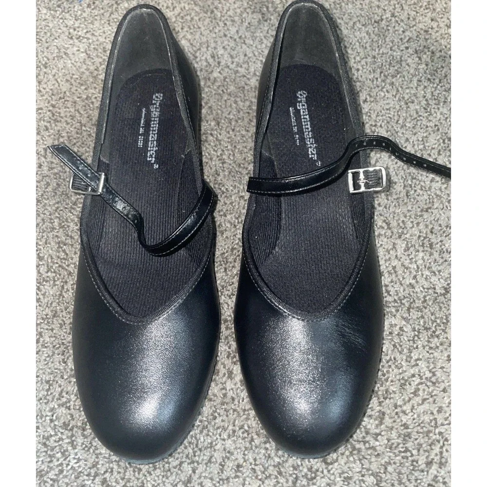 OrganMaster Mary Jane Black Leather Organ Shoes Womens 9 M Low Heel Buckle